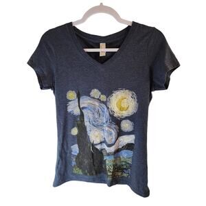 PERFECT TRI DISTRIC VNeck Vincent Van Gogh Starry Night Print TShirt Womens SZ S